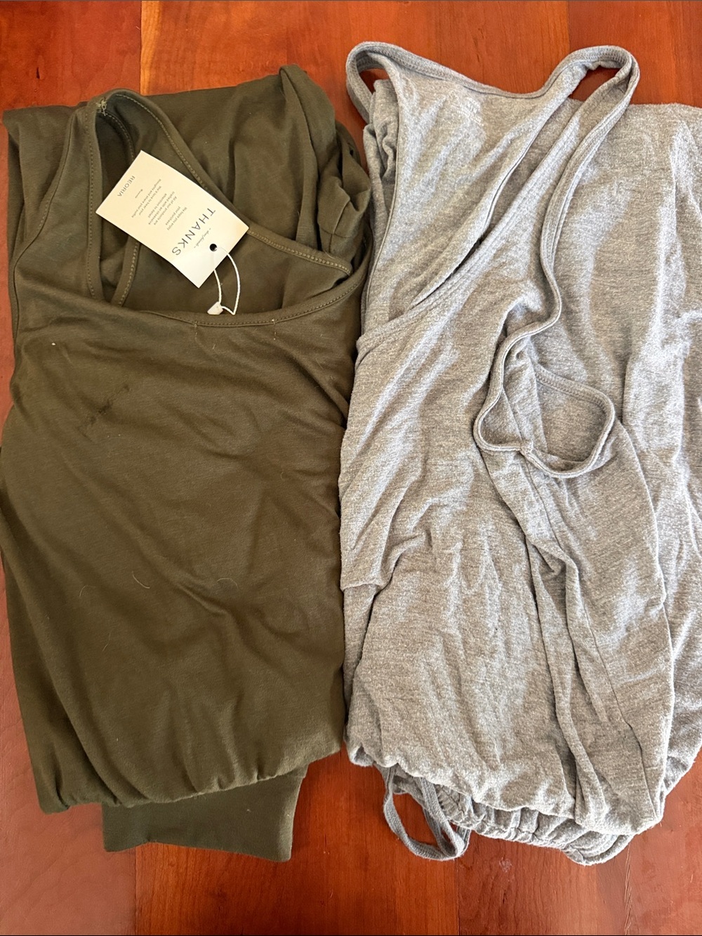 TWO Olive Green Tank Top and Heather Gray Tank jumpsuits - Picture 2 of 4